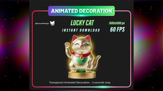 ANIMATED Fortune Cat Maneki, Stream Decoration, Funny Emote Decoration, Transparent Background WEBM Seamless Loop Streaming Assets