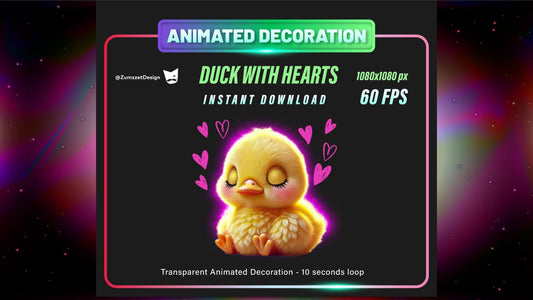 ANIMATED Duck with Hearts Stream Decoration, Valentines Twitch  Decoration Overlay, Transparent Background WEBM Seamless Loop