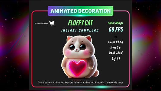 ANIMATED DECORATION and Emote Fluffy Cat Stream, Transparent Background WEBM Seamless Loop, Valentines Decoration Overlay, Streaming Assets