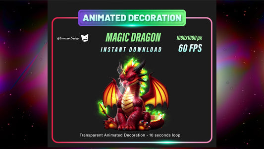 ANIMATED Magic Dragon  Stream Decoration, Fantasy  Decoration, Transparent Background WEBM Seamless Loop, Streaming Assets