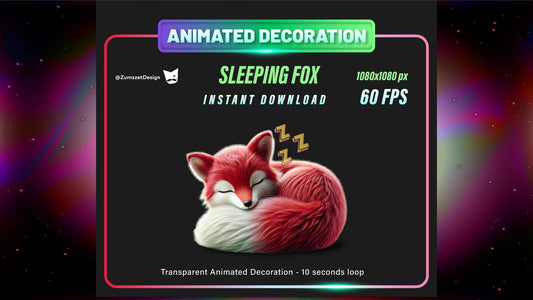 ANIMATED Cozy Cute Sleeping Fox Stream Decoration, Transparent Background WEBM Seamless Loop  Twitch Decoration Overlay, Streaming Assets