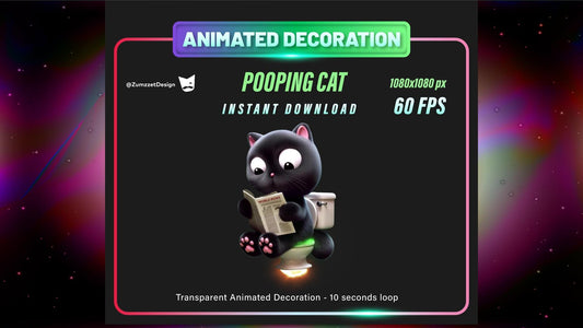 ANIMATED Pooping Cat Stream Decoration, Funny Stream Asset, Black Cat Twitch Decoration Overlay, Streaming Assets