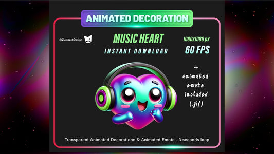 ANIMATED DECORATION and EMOTE Dancing Heart for Twitch, Techno Emote, Stream Emotes, Glowing Emote, Music Emote, Streaming Assets