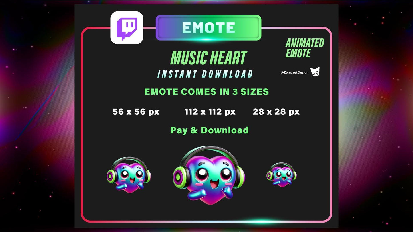 ANIMATED DECORATION and EMOTE Dancing Heart for Twitch, Techno Emote, Stream Emotes, Glowing Emote, Music Emote, Streaming Assets