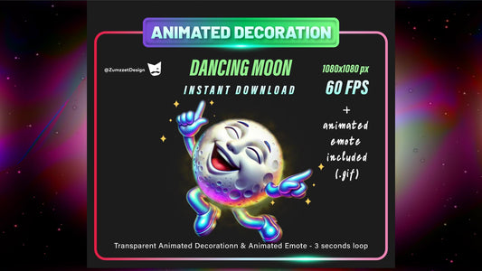 ANIMATED EMOTE & DECORATION  Neon Dancing Moon for Twitch, Streaming,  Stream Emotes, Music Emotes, Glowing Emote, Dancing Emote
