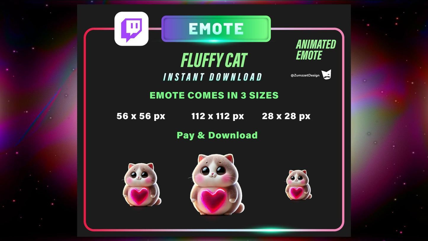 ANIMATED DECORATION and Emote Fluffy Cat Stream, Transparent Background WEBM Seamless Loop, Valentines Decoration Overlay, Streaming Assets
