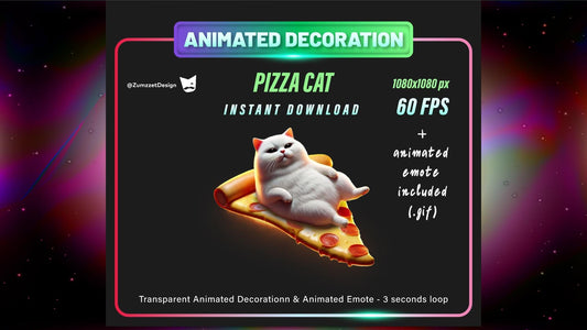 ANIMATED DECORATION and Emote Pizza Cat Stream, Transparent Background WEBM Seamless Loop, Valentines Decoration Overlay, Streaming Assets