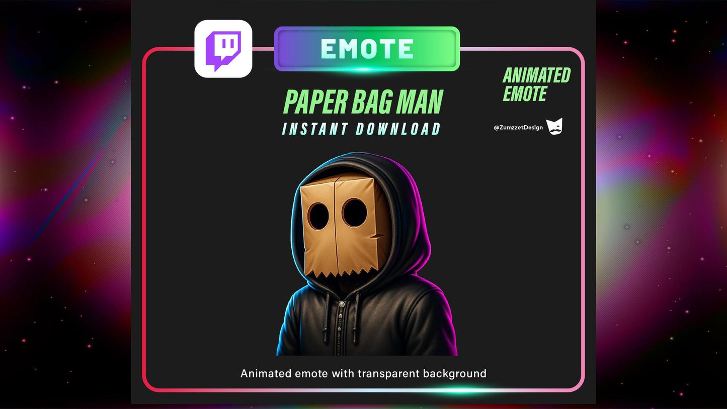 ANIMATED Paper Bag Man Emote for Twitch, Streamer, Dancing Emote, Streaming, Stream Emotes, Glowing Emote, Music Emote
