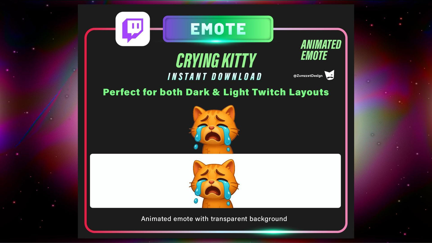 ANIMATED Crying Ginger Cat Emote Twitch, Streamer, Gaming, Streaming, Stream Emotes, Cute Cat Emote, Sad Cat Emote