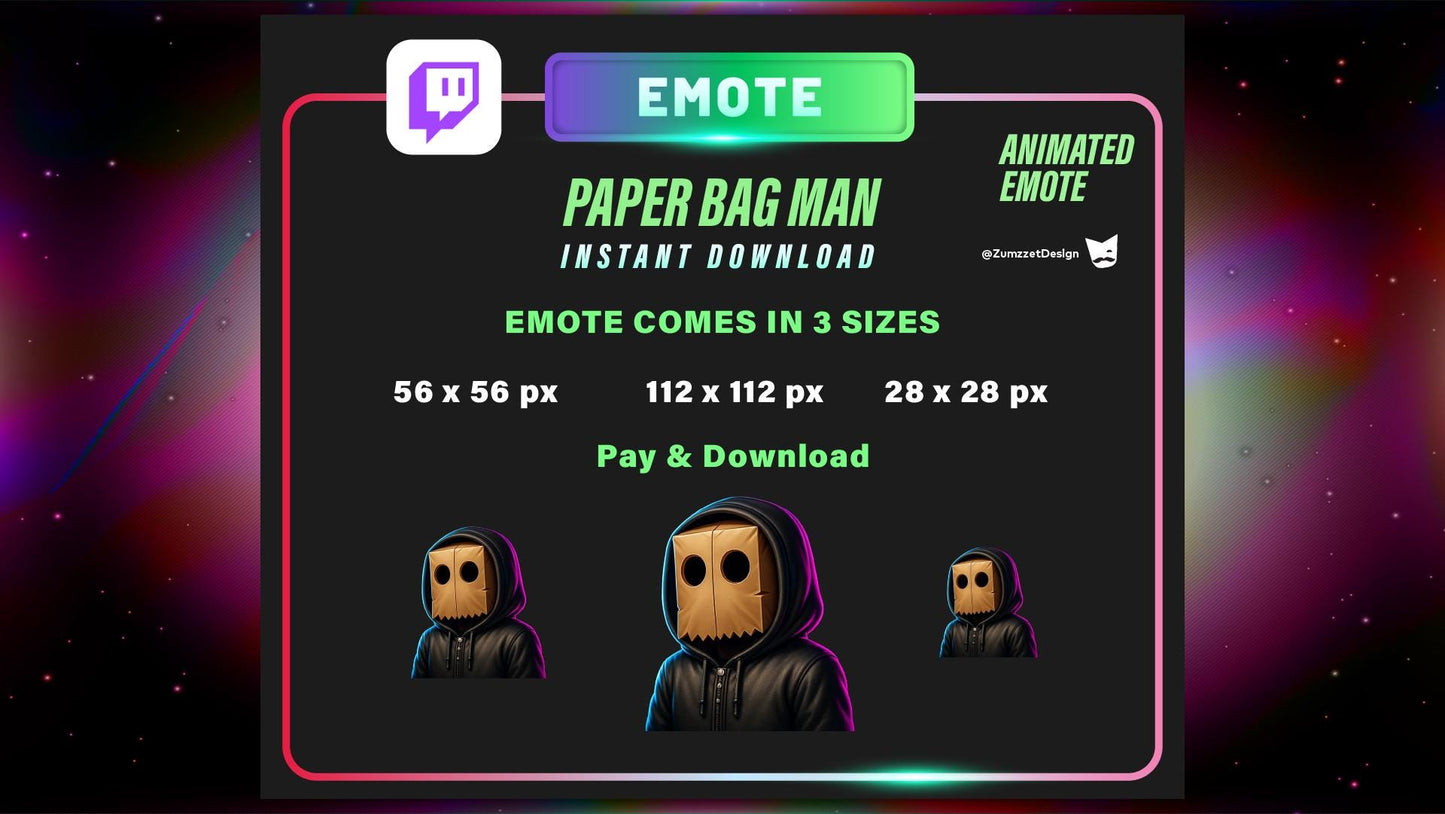 ANIMATED Paper Bag Man Emote for Twitch, Streamer, Dancing Emote, Streaming, Stream Emotes, Glowing Emote, Music Emote
