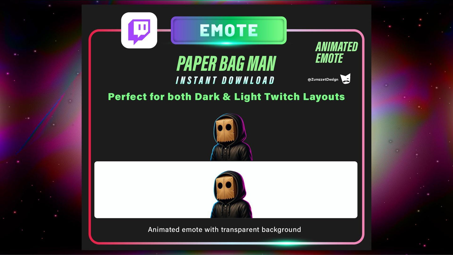 ANIMATED Paper Bag Man Emote for Twitch, Streamer, Dancing Emote, Streaming, Stream Emotes, Glowing Emote, Music Emote
