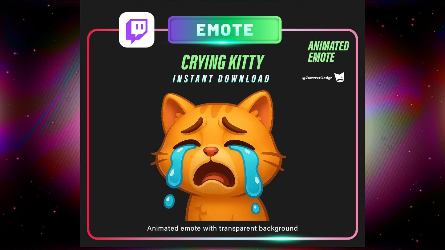 ANIMATED Crying Ginger Cat Emote Twitch, Streamer, Gaming, Streaming, Stream Emotes, Cute Cat Emote, Sad Cat Emote