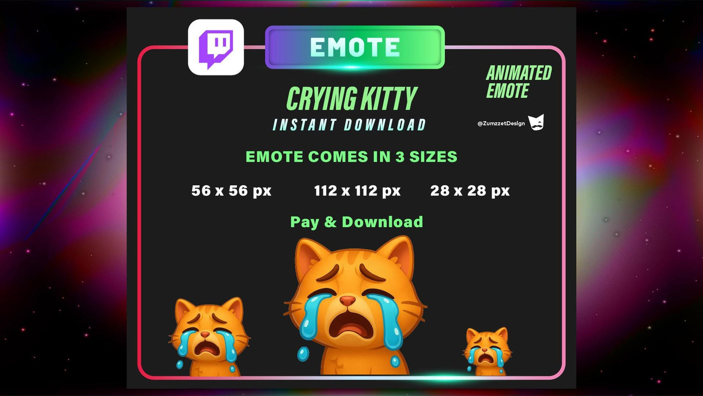 ANIMATED Crying Ginger Cat Emote Twitch, Streamer, Gaming, Streaming, Stream Emotes, Cute Cat Emote, Sad Cat Emote