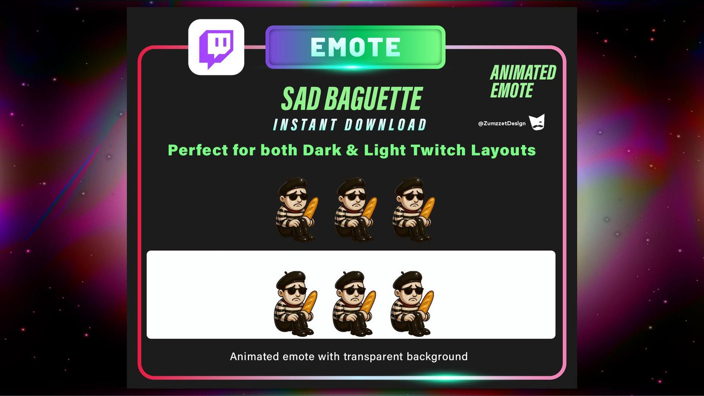 ANIMATED Sad French Mime  Emote Twitch, Streamer, Gaming, Streaming, Stream Emotes, Reaction Emote, Sad Crying Emote