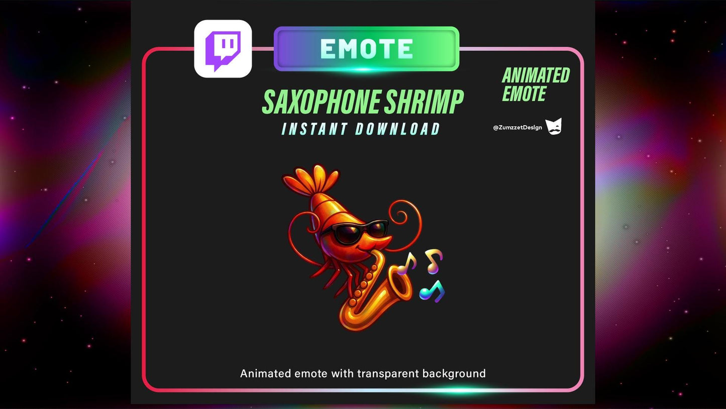 ANIMATED Saxophone Shrimp Emote Set for Twitch, Streamer, Stream Emotes, Party Emotes, Jazz Emotes, Music Emote, Dancing Emote
