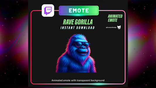 ANIMATED Gorilla Emote for Twitch, Streamer, Gaming, Streaming, Stream Emotes, Glowing Emote, Music Emote