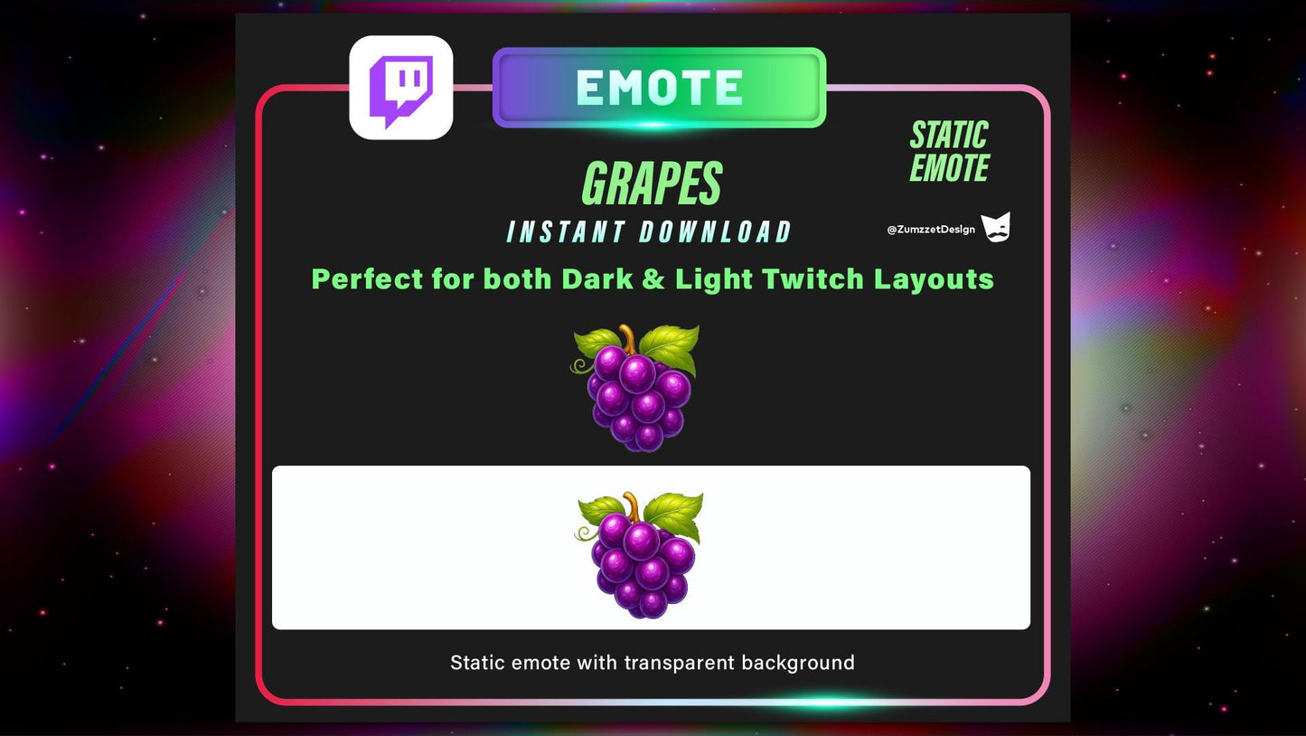 STATIC Grapes Emote Set for Twitch, Streamer RPG, Medieval Gaming, Tavern Emotes, Stream Emotes, Fruit Emote, Food emote
