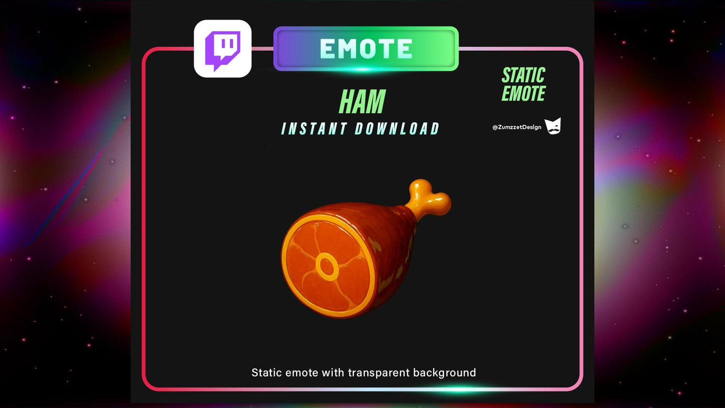 STATIC Ham Emote Set for Twitch, Streamer RPG, Medieval Gaming, Tavern Emotes, Stream Emotes, Cooked Food Emote, Food emote
