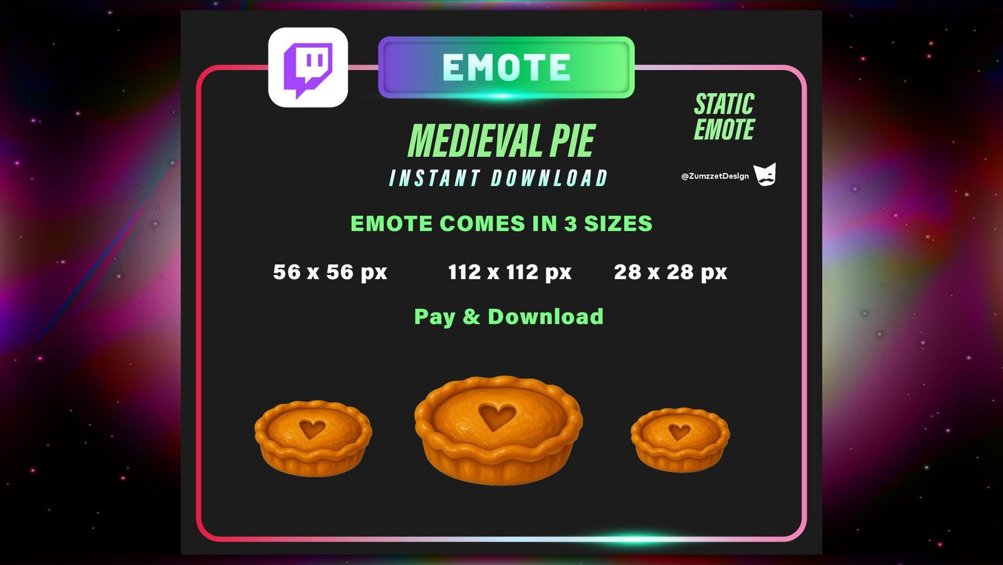 STATIC Medieval Pie Emote Set for Twitch, Streamer RPG, Medieval Gaming, Tavern Emotes, Stream Emotes, Cute Emotes, Food emote