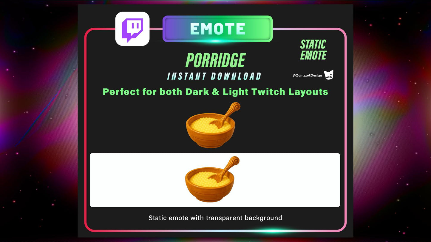 STATIC Medieval Porridge Emote Set for Twitch, Streamer RPG, Medieval Gaming, Tavern Emotes, Stream Emotes, Breakfast Food emote