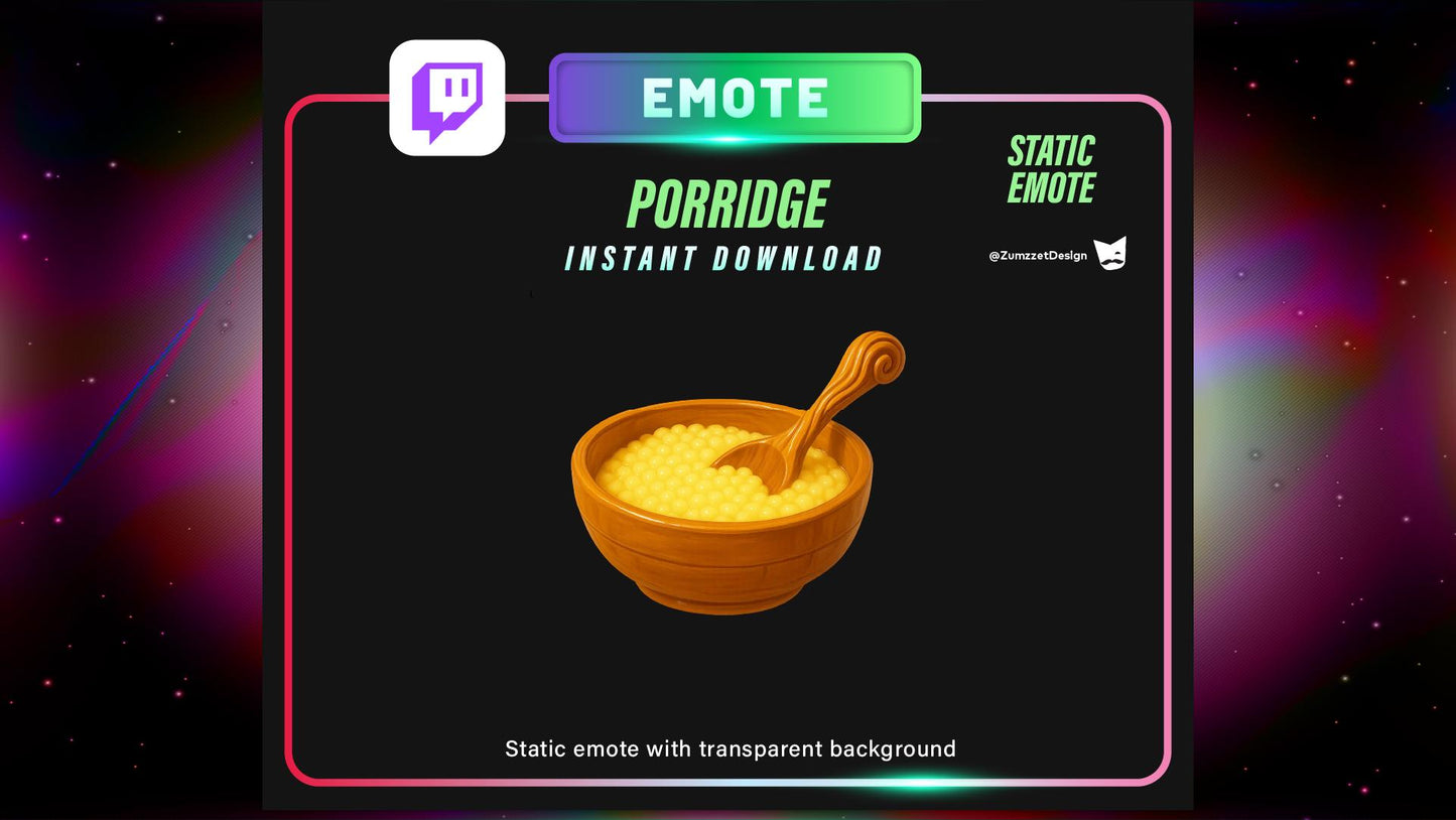 STATIC Medieval Porridge Emote Set for Twitch, Streamer RPG, Medieval Gaming, Tavern Emotes, Stream Emotes, Breakfast Food emote