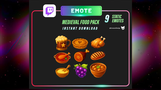 STATIC Medieval Food PACK Emote Set for Twitch, Streamer RPG, Medieval Gaming, Tavern Emotes, Stream Emotes, Cute Emotes, Food emote