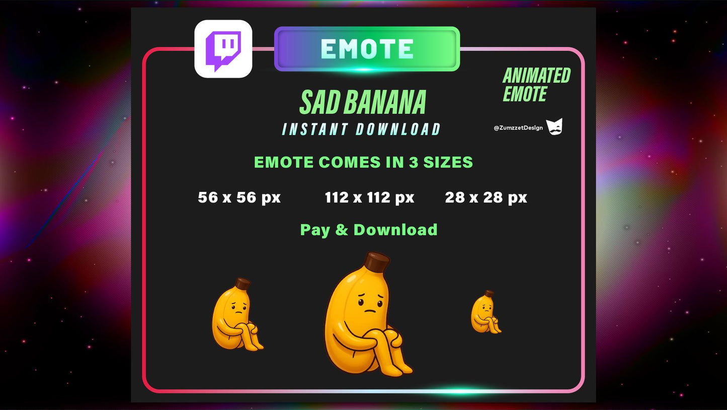 ANIMATED Sad Banana Emote Twitch, Streamer, Gaming, Streaming, Stream Emotes, Reaction Emote, Sad Crying Emote