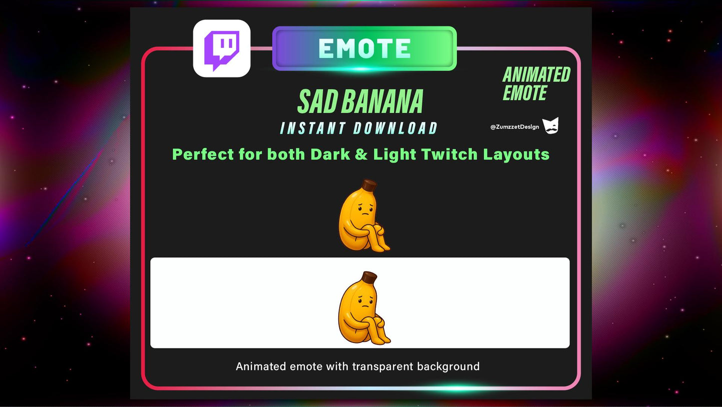 ANIMATED Sad Banana Emote Twitch, Streamer, Gaming, Streaming, Stream Emotes, Reaction Emote, Sad Crying Emote