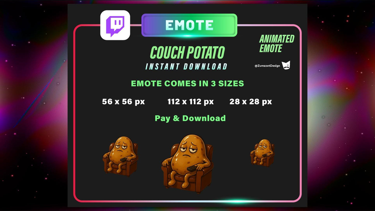 ANIMATED Couch Potato Emote for Twitch, Streamer, Funny Emote, Streaming, Stream Emotes, Reaction Emote
