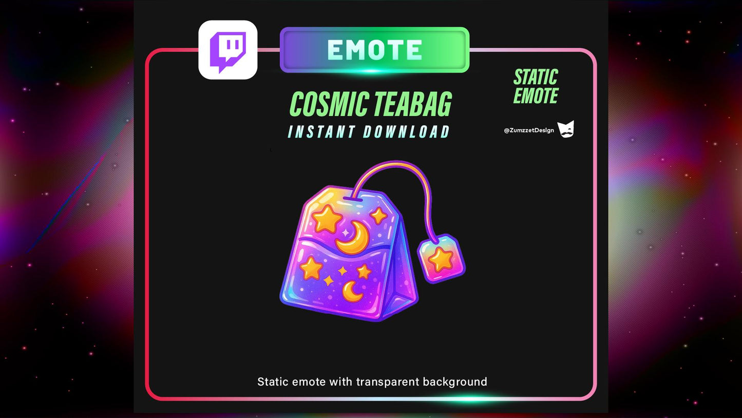 STATIC Cosmic TeaBag Emote Set for Twitch, Streamer RPG, Celestial, Space Emotes, Stream Emotes, Purple Drink Emote