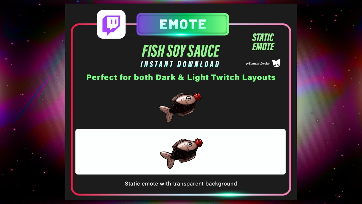 STATIC Soy Sauce Fish Bottle Emote Set for Twitch, , Cute Emote, Food Emotes, Stream Emotes