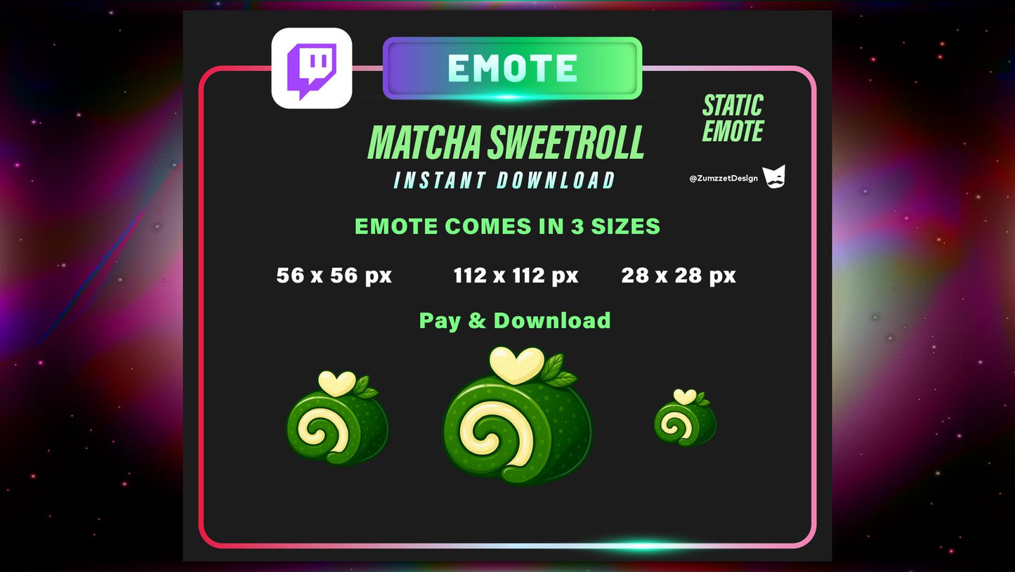 STATIC Matcha Sweet Roll Emote for Twitch, Dessert Emote, Sweets Food Emotes