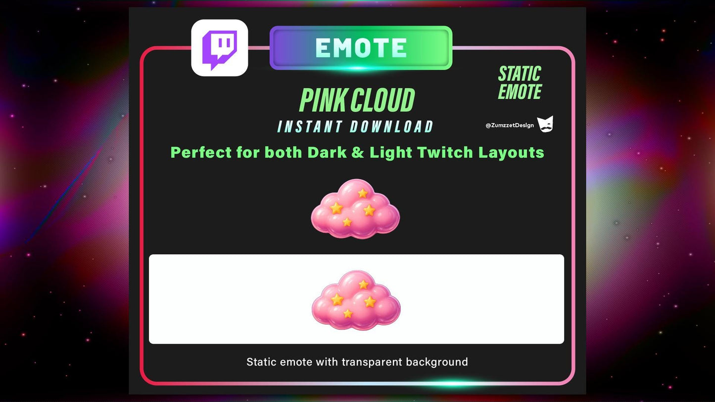 STATIC Pink Cloud Emote Set for Twitch, Celestial, Space Emotes, Stream Emotes, Cute Emotes