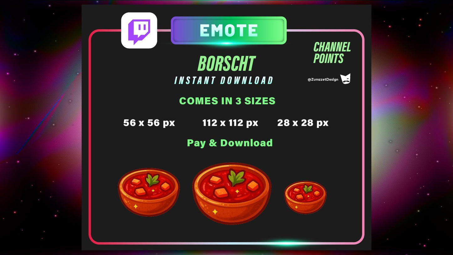 STATIC Borscht Slavic Emote and Channel Point for Twitch, Streamer, Soup Emote, Food Emote