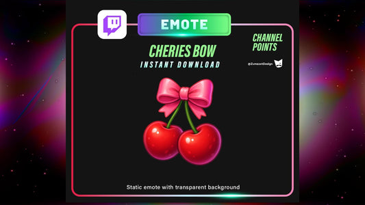 STATIC Bow with Cherries Emote and Channel Point for Twitch, Streamer, Cute Girly Emote, Fruit Emote