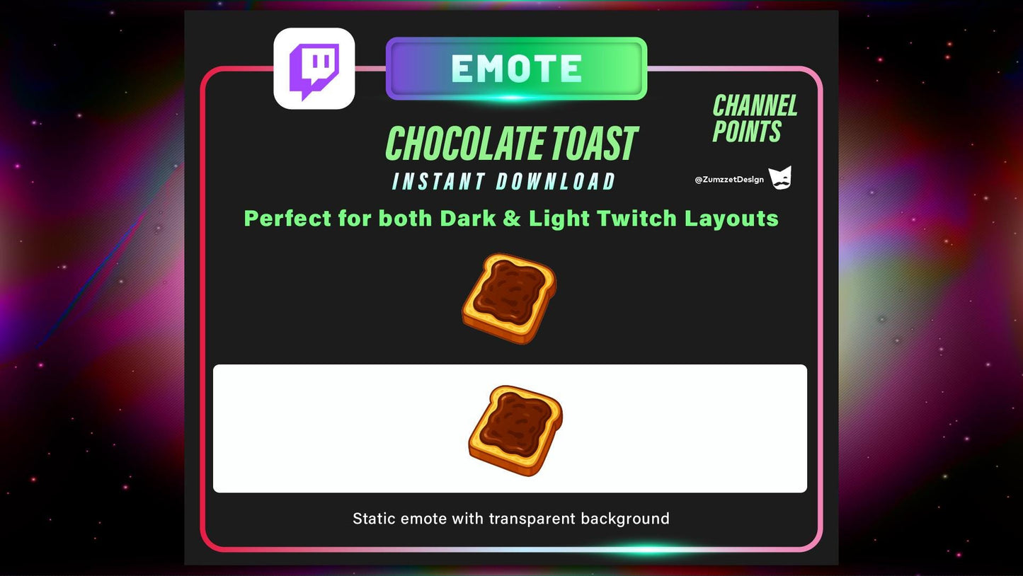 STATIC Chocolate Toast and Channel Point for Twitch, Streamer, Bread Emote, Food Emote