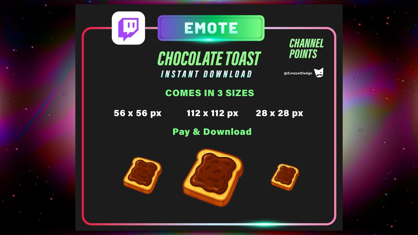 STATIC Chocolate Toast and Channel Point for Twitch, Streamer, Bread Emote, Food Emote
