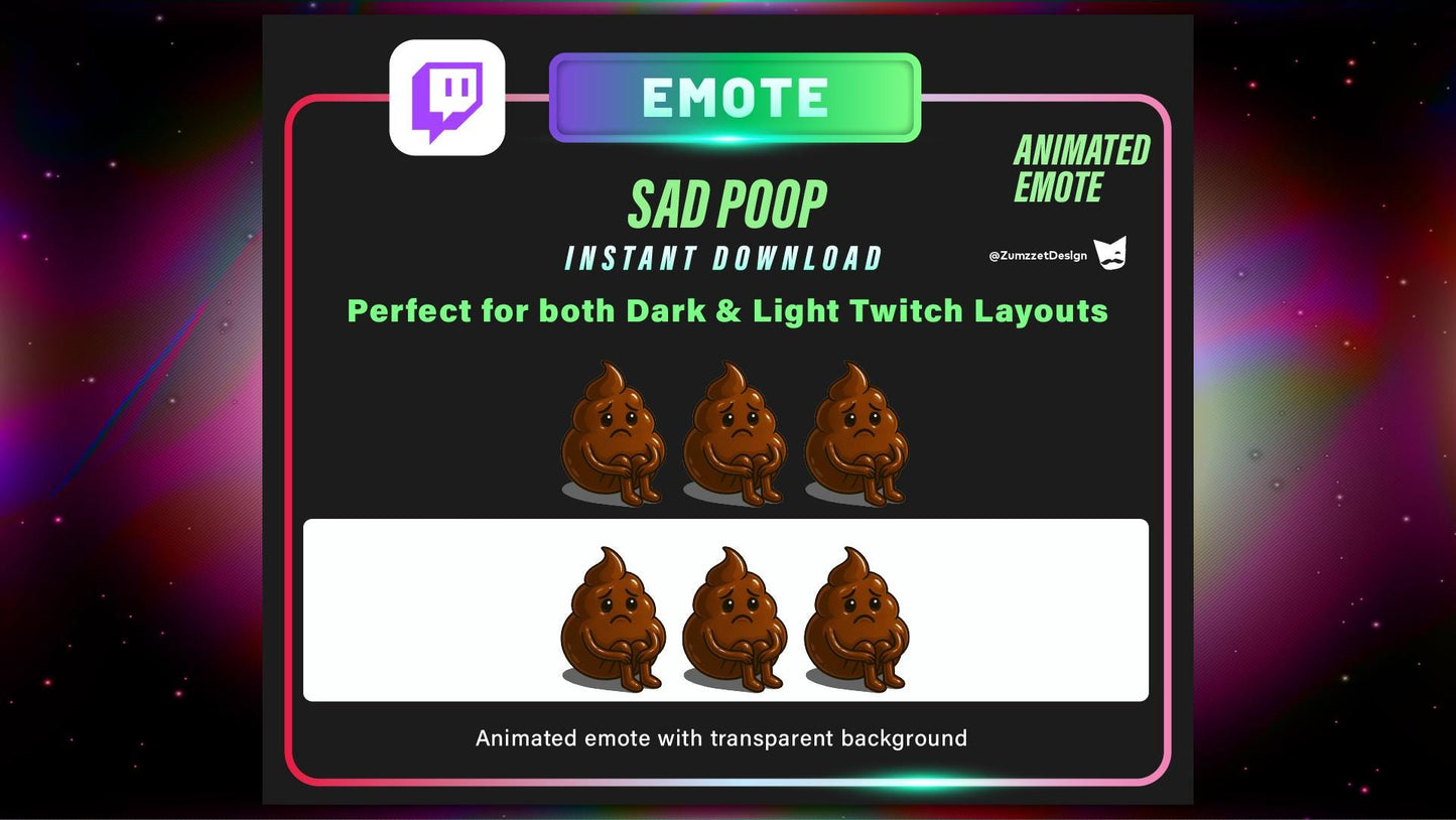 ANIMATED Sad Brown Poop Emote Twitch, Streamer, Gaming, Streaming, Stream Emotes, Reaction Emote, Sad Crying Emote