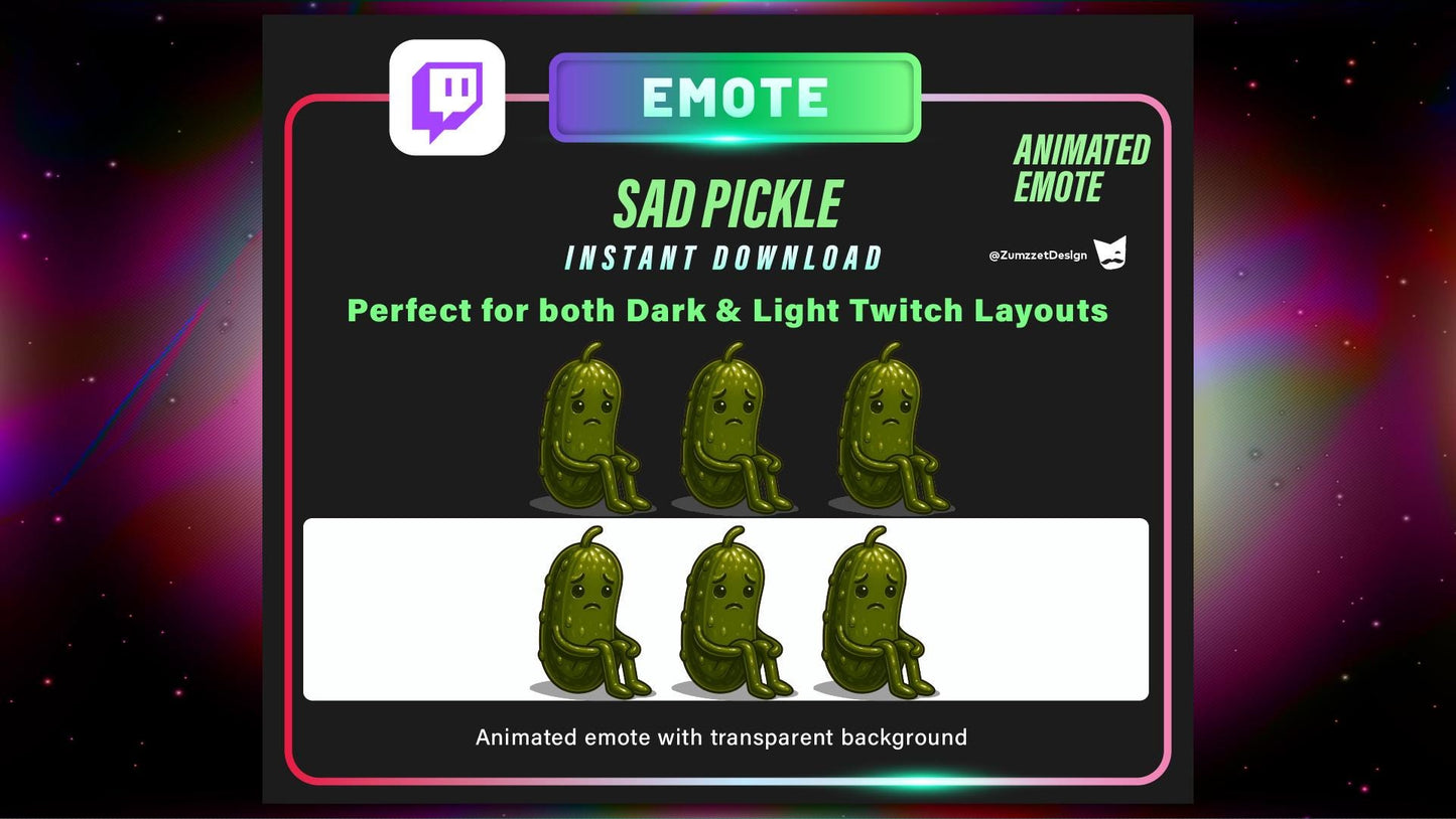 ANIMATED Sad Dill Pickle Emote Twitch, Streamer, Gaming, Streaming, Stream Emotes, Reaction Emote, Sad Crying Emote