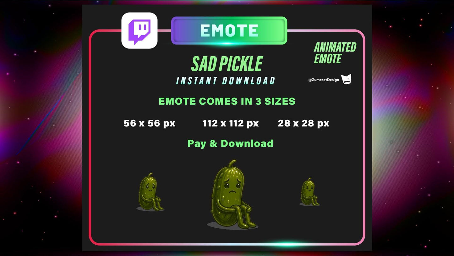 ANIMATED Sad Dill Pickle Emote Twitch, Streamer, Gaming, Streaming, Stream Emotes, Reaction Emote, Sad Crying Emote