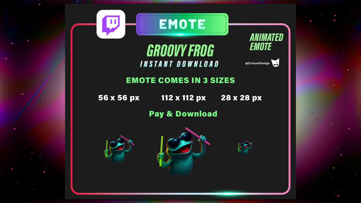 ANIMATED Rave Groovy Frog Emote for Twitch, Streamer, Gaming, Streaming, Stream Emotes, Glowing Emote, Music Emote