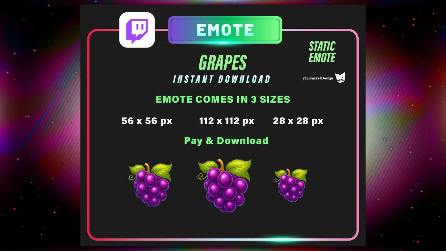 STATIC Grapes Emote Set for Twitch, Streamer RPG, Medieval Gaming, Tavern Emotes, Stream Emotes, Fruit Emote, Food emote