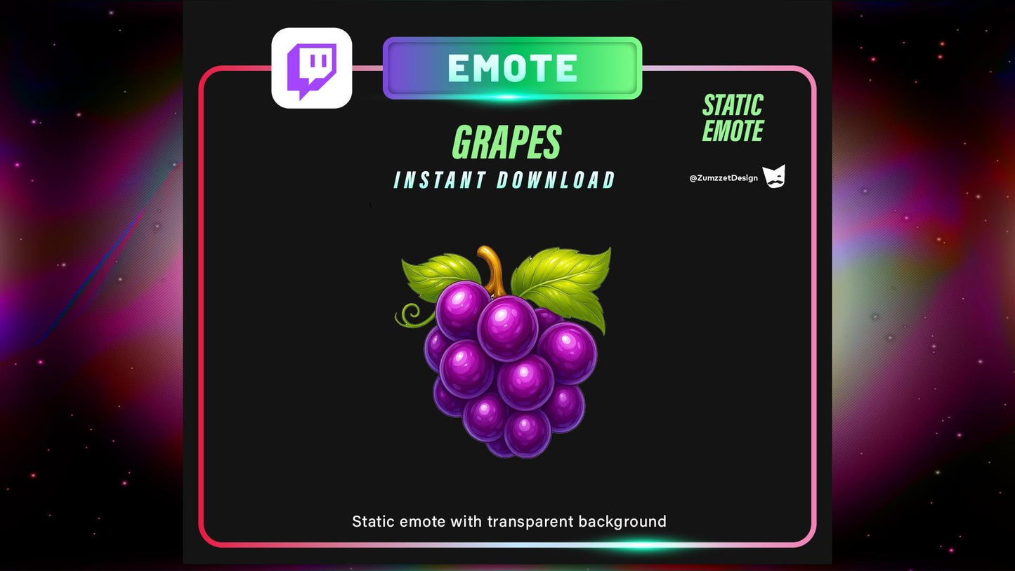 STATIC Grapes Emote Set for Twitch, Streamer RPG, Medieval Gaming, Tavern Emotes, Stream Emotes, Fruit Emote, Food emote