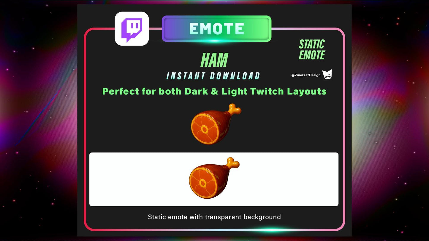STATIC Ham Emote Set for Twitch, Streamer RPG, Medieval Gaming, Tavern Emotes, Stream Emotes, Cooked Food Emote, Food emote