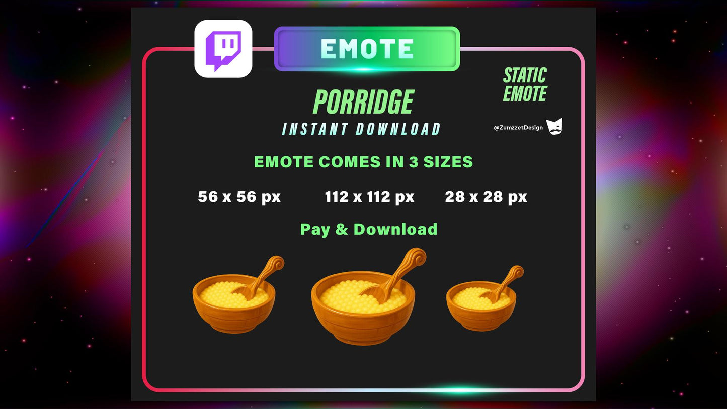 STATIC Medieval Porridge Emote Set for Twitch, Streamer RPG, Medieval Gaming, Tavern Emotes, Stream Emotes, Breakfast Food emote