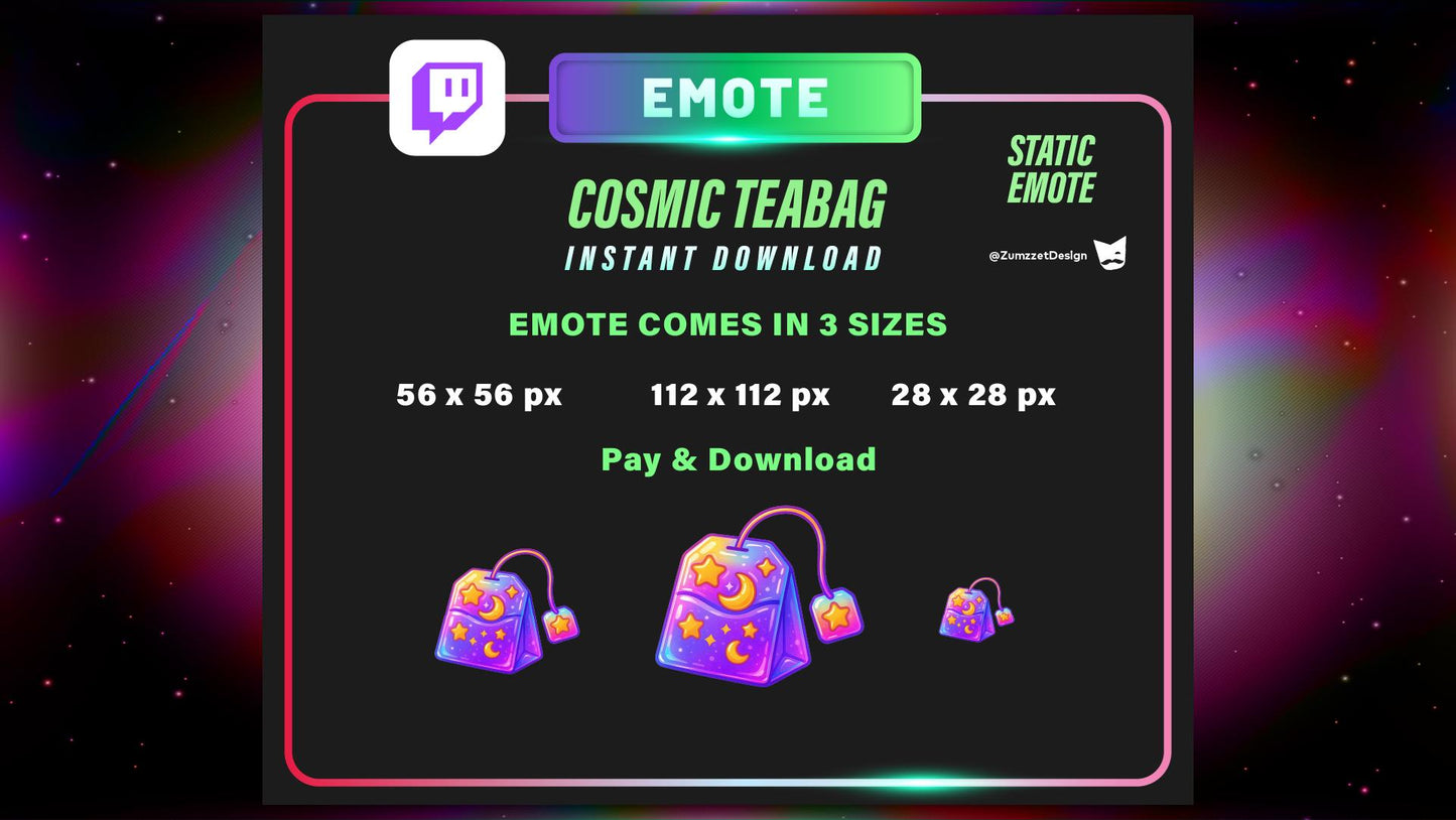 STATIC Cosmic TeaBag Emote Set for Twitch, Streamer RPG, Celestial, Space Emotes, Stream Emotes, Purple Drink Emote