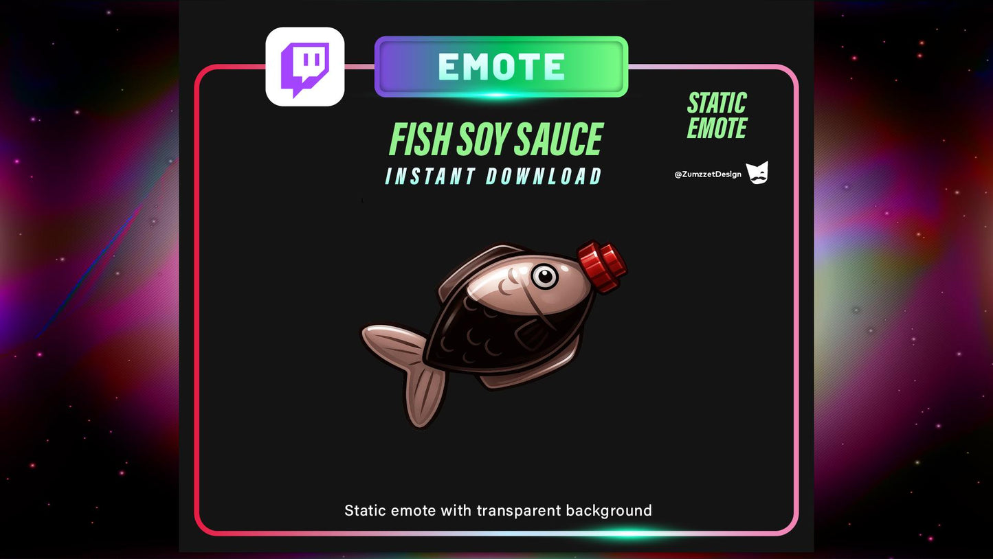 STATIC Soy Sauce Fish Bottle Emote Set for Twitch, , Cute Emote, Food Emotes, Stream Emotes