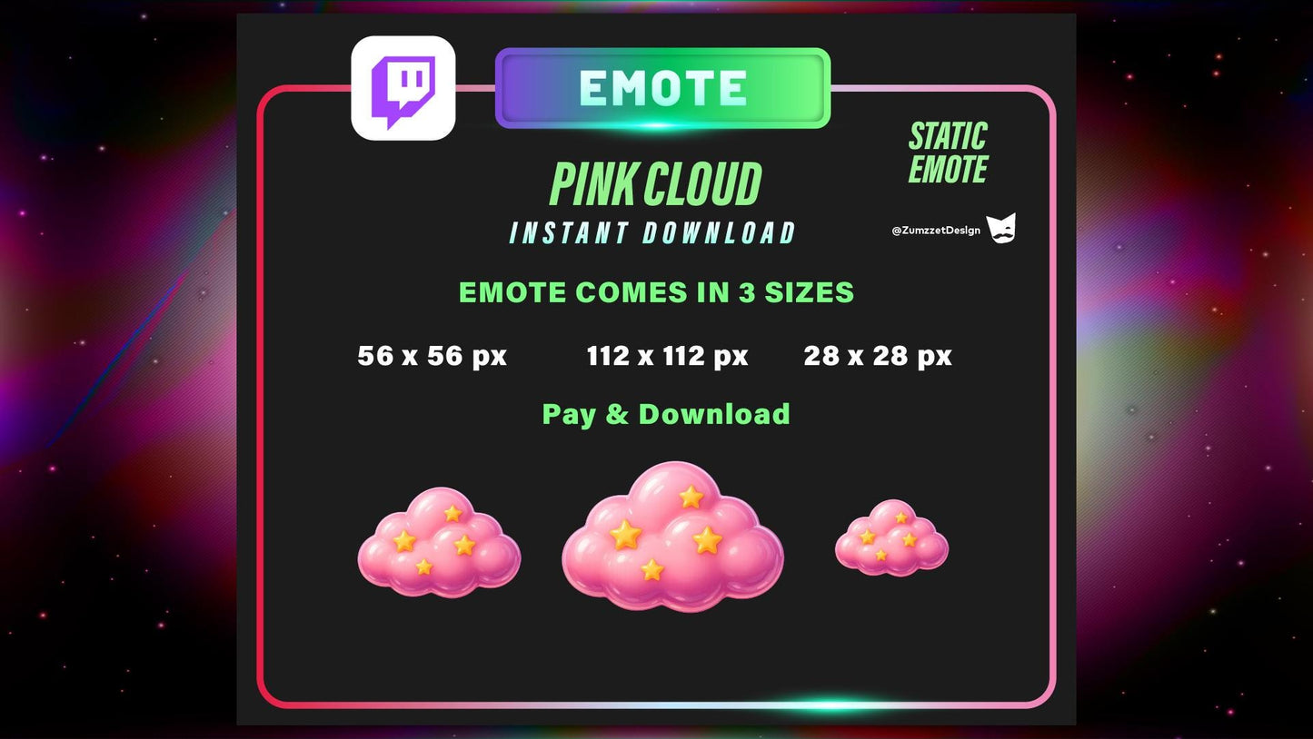 STATIC Pink Cloud Emote Set for Twitch, Celestial, Space Emotes, Stream Emotes, Cute Emotes