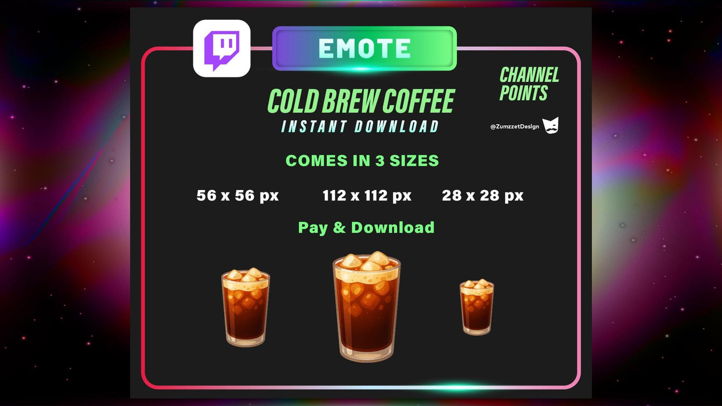 STATIC Cold Brew Coffee Emote and Channel Point for Twitch, Streamer, Summer Emote, Drinks Emote