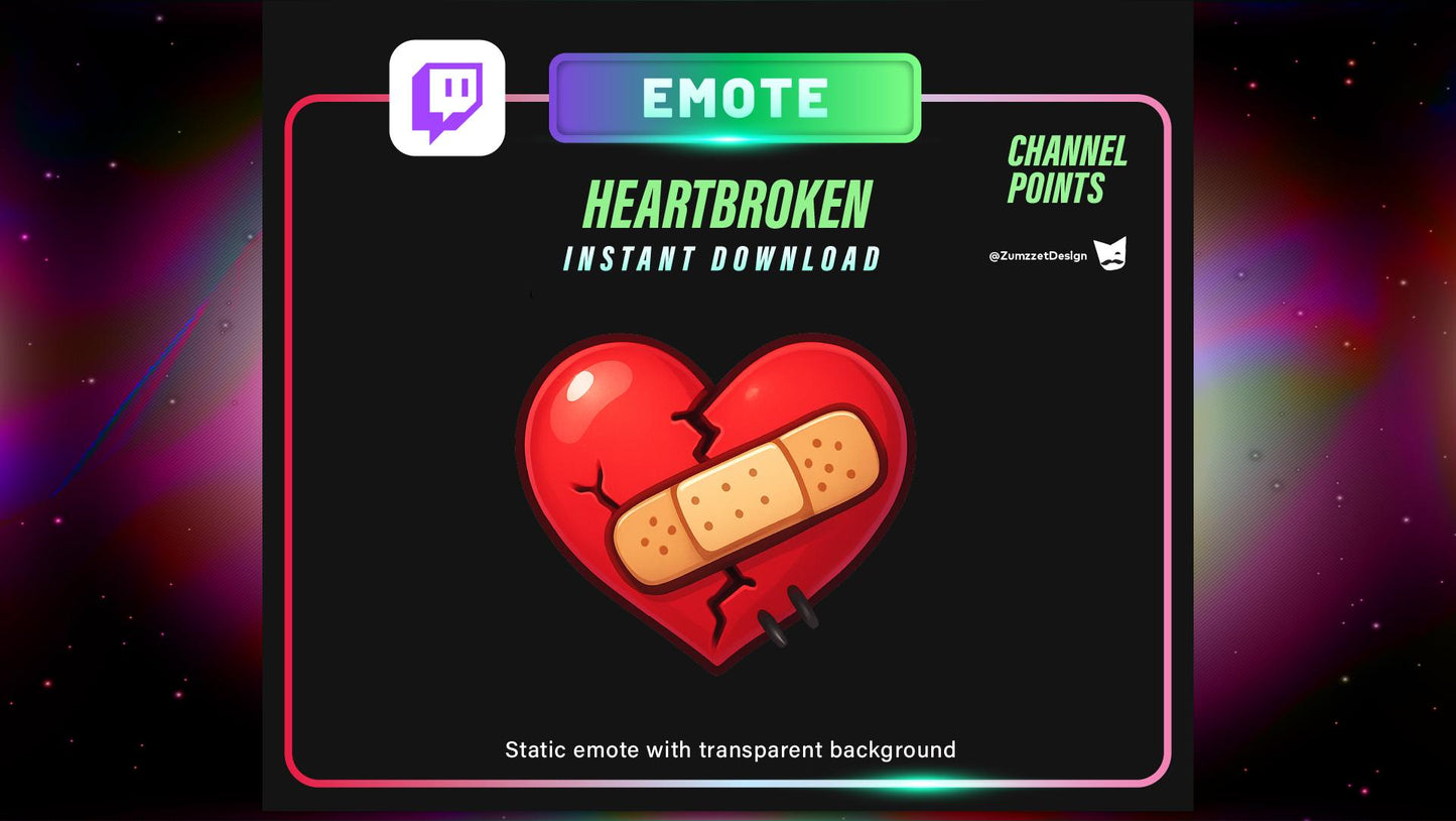 STATIC Heartbreak Emote and Channel Point for Twitch, Streamer, Love Emote